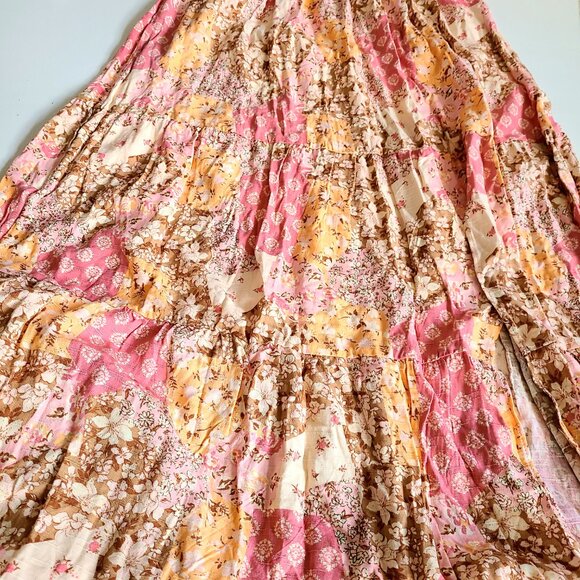 Wild Sky three-tiered maxi summer boho floral skirt with slit on a side. - Picture 10 of 11